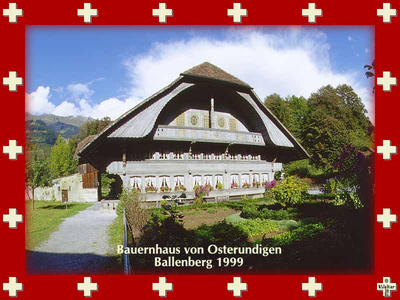 My favorite structure in all of Switzerland, the Bauernhaus von Osterundigen at Ballenberg Open Air Museum, 1999. The upper windows are 'trompes d'oeuil' (painted).