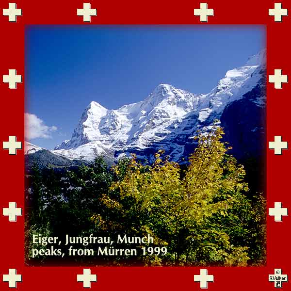 The Eiger, Jungfrau and Munch peaks, viewed from a point between Mürren and Grütschalp, 1999