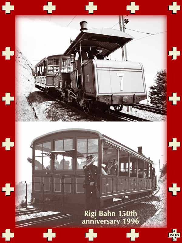This old-timer was taken from the Transport Museum, restored and used for the summer season of 1996 on the Vitznau-Rigi line, in celebration of its 125th anniversary. The Lok is unique for having an upright boiler.